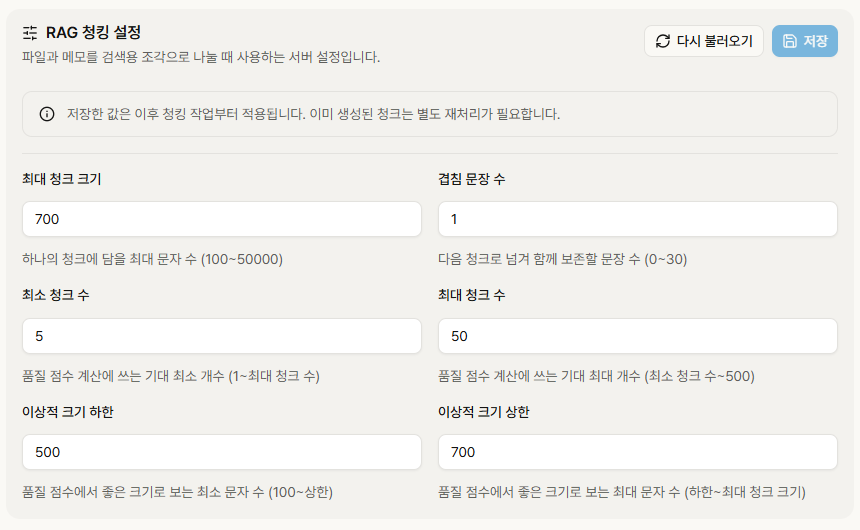 업무 메모리 화면